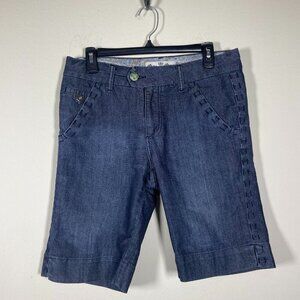 One 5 One Women's Denim Bermuda Shorts with Floral Button Details Size: 8 Cotton